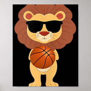 Lustiger Löwe mit Sonnenbrille spielt Basketball T Poster