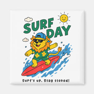 Lustiger Löwe surft Sommerferien Surftag Jungen G Magnet