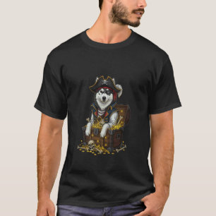 Lustiger Lustiger Husky Gruseliger Piratenkostüm i T-Shirt