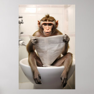 Lustiger Makaken-Affen-Badezimmer-Druck Toilettenw Poster