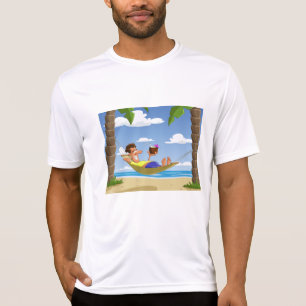 Lustiger Mann entspannt sich in der Strand-Hängema T-Shirt