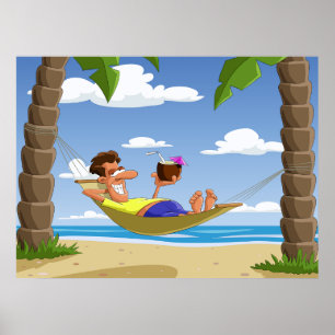 Lustiger Mann entspannt sich in der Strandliege Poster