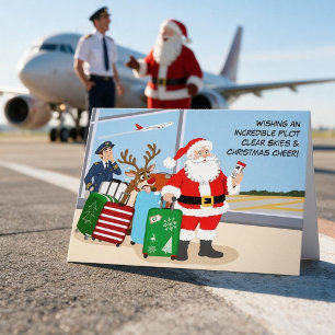 Lustiger männlicher Pilot Weihnachten mit Santa un Karte