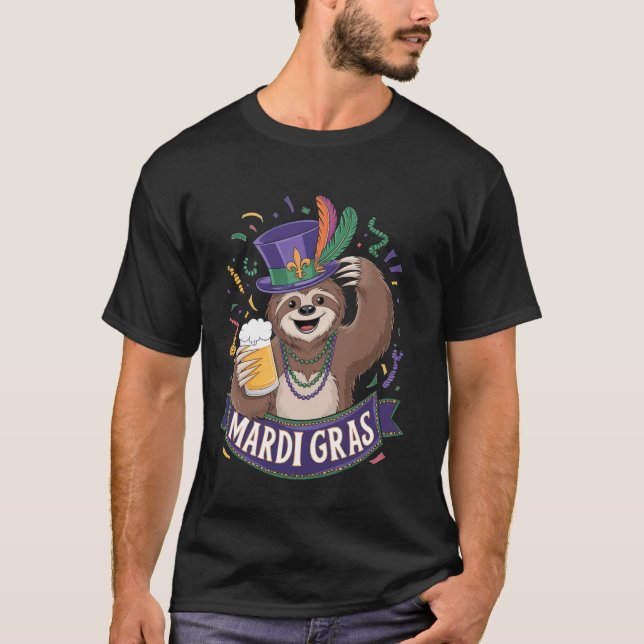 Lustiger Mardi Gras Faultier T-Shirt (Vorderseite)