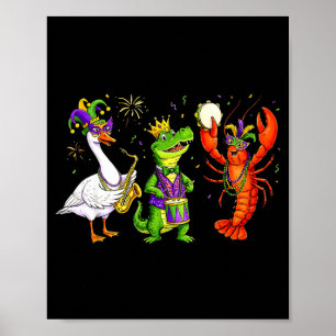 Lustiger Mardi Gras Gans Alligator Crawfish Karnev Poster