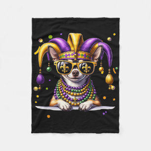 Lustiger Mardi Gras Perlen Chihuahua Hund Festival Fleecedecke