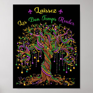 Lustiger Mardi Gras-Perlenbaum Karneval Poster