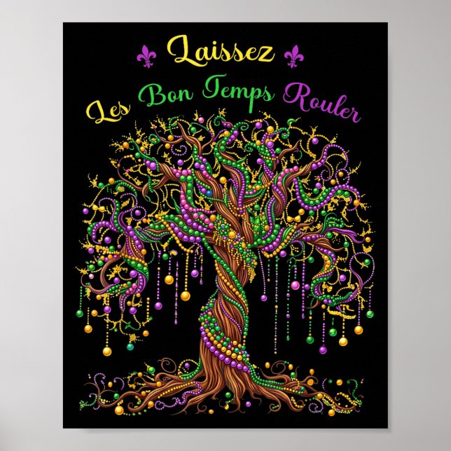 Lustiger Mardi Gras-Perlenbaum Karneval Poster (Vorne)
