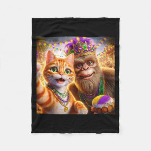 Lustiger Mardi Gras Selfie-Katze Bigfoot Zitat _1 Fleecedecke