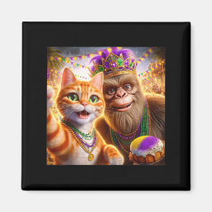 Lustiger Mardi Gras Selfie-Katze Bigfoot Zitat _1 Magnet