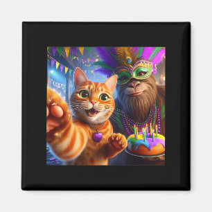 Lustiger Mardi Gras Selfie Katze Bigfoot Zitat _2  Magnet