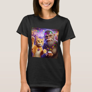 Lustiger Mardi Gras Selfie Katze Bigfoot Zitat _3 T-Shirt