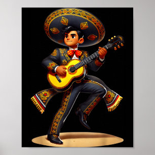 Lustiger Mariachi-Sombrero Cinco De Mayo Gitarre M Poster