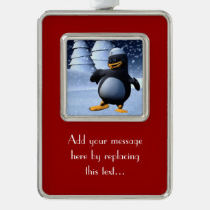 Lustiger Matrosen-Pinguin Tanzend Rahmen-Ornament Silber