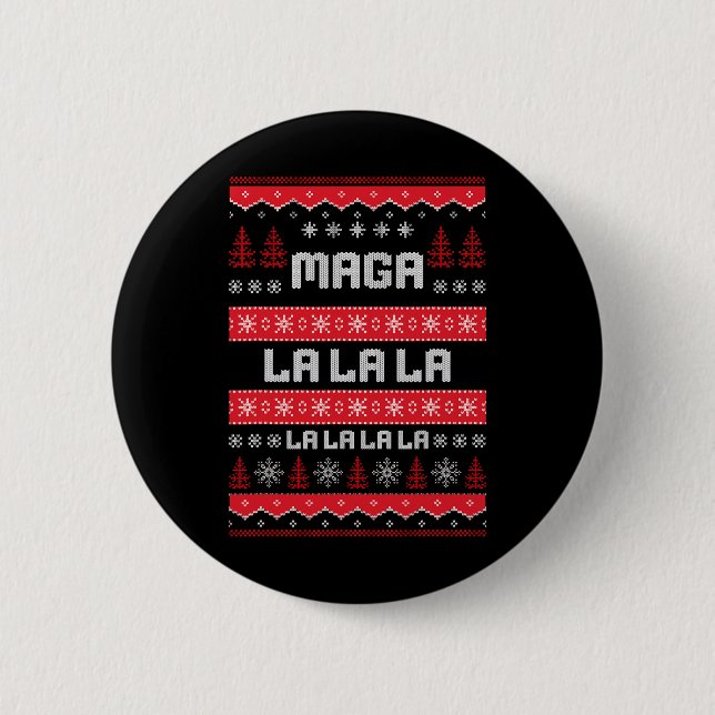 Lustiger Mega-la-la-la Donald Trump Weihnachtspull Button (Vorderseite)