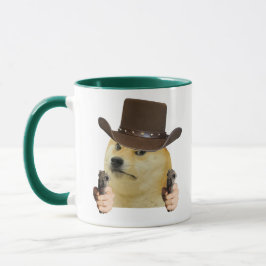 Lustiger Meme-Becher mit Cowboy-Hund mit Waffe Bes Tasse