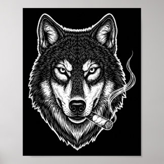 Lustiger Meme mit rauchendem Wolf, Vintage-Zigaret Poster