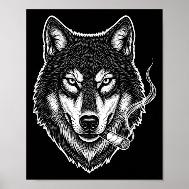 Lustiger Meme mit rauchendem Wolf, Vintage-Zigaret Poster (Vorne)