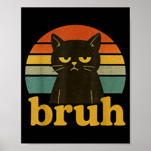 Lustiger Meme-Spruch Bruh Retro-Katze  Poster