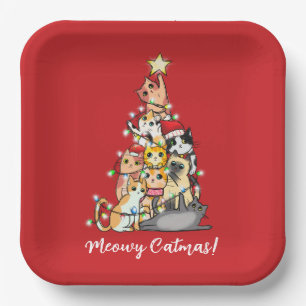Lustiger Meowy Catmas Katzen Weihnachtsbaum Custom Pappteller