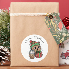 Lustiger Meowy Weihnachtskatze Eisgekühlter Kaffee Runder Aufkleber