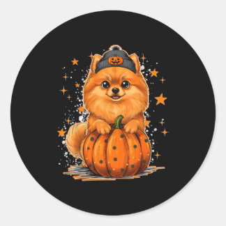 Lustiger Meranischer Hund Halloween-Kürbis Grafikl Runder Aufkleber