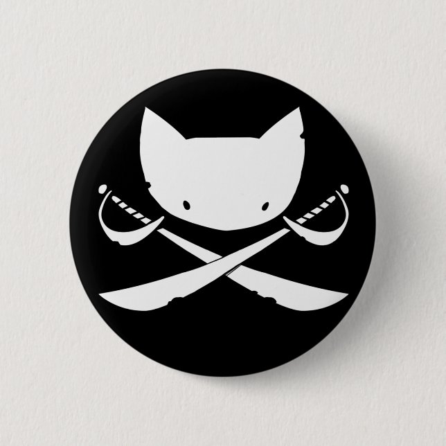 Lustiger Miezekatze-Piraten-Knopf Button (Vorderseite)