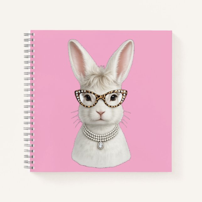 Lustiger Modehase mit Leopardenbrille Notizbuch (Vorderseite)