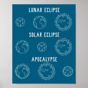 Lustiger Mond-Sonnenfinsternis-Weltuntergang-Astro Poster