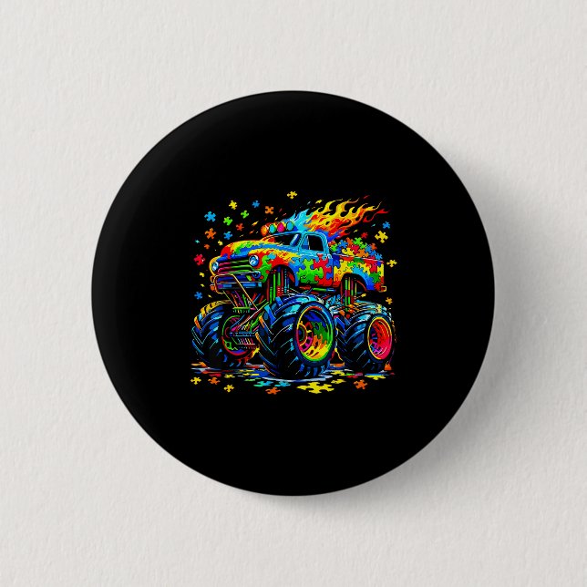 Lustiger Monstertruck Autismus-Bewusstseins-Puzzle Button (Vorderseite)