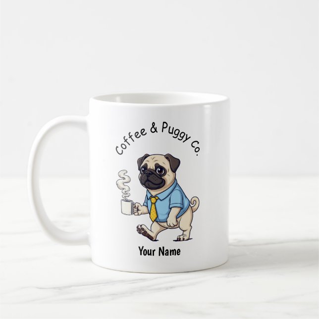 Lustiger Mops-Hund im Geschäftsanzug Kaffee  Kaffeetasse (Links)