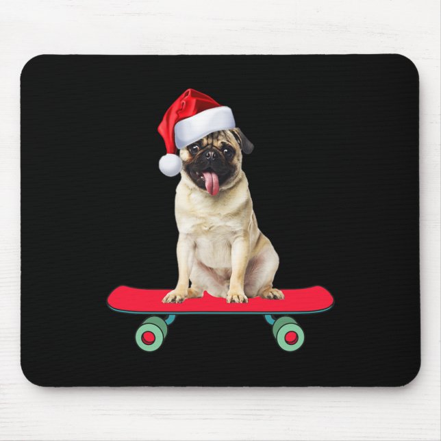 Lustiger Mops-Hund Skateboard fahrender Weihnachts Mousepad (Vorne)