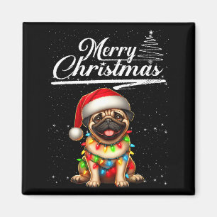 Lustiger Mops-Hund Weihnachtslichter Weihnachtsman Magnet