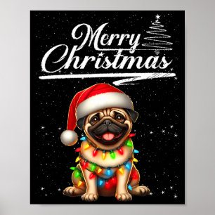 Lustiger Mops-Hund Weihnachtslichter Weihnachtsman Poster