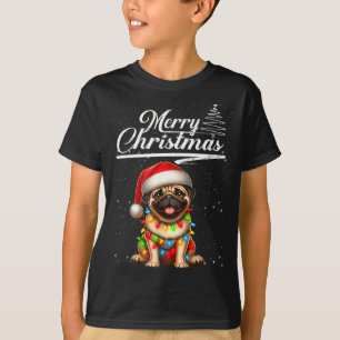 Lustiger Mops-Hund Weihnachtslichter Weihnachtsman T-Shirt