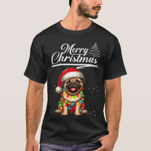 Lustiger Mops-Hund Weihnachtslichter Weihnachtsman T-Shirt