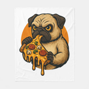 Lustiger Mops mit Pizza-Italienisches Essen Cartoo Fleecedecke