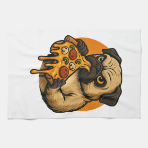 Lustiger Mops mit Pizza italienisches Essen Cartoo Geschirrtuch