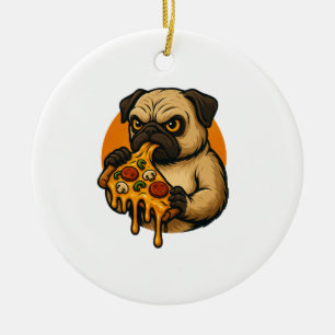 Lustiger Mops mit Pizza italienisches Essen Cartoo Keramik Ornament