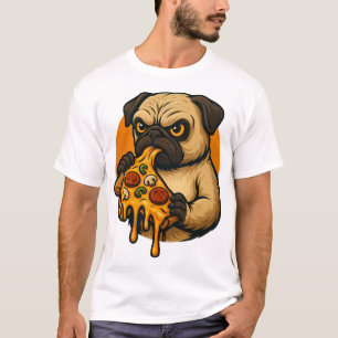 Lustiger Mops mit Pizza italienisches Essen Cartoo T-Shirt