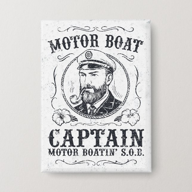 Lustiger Motorbootkapitän Pontoonbootfahren Button (Vorderseite)