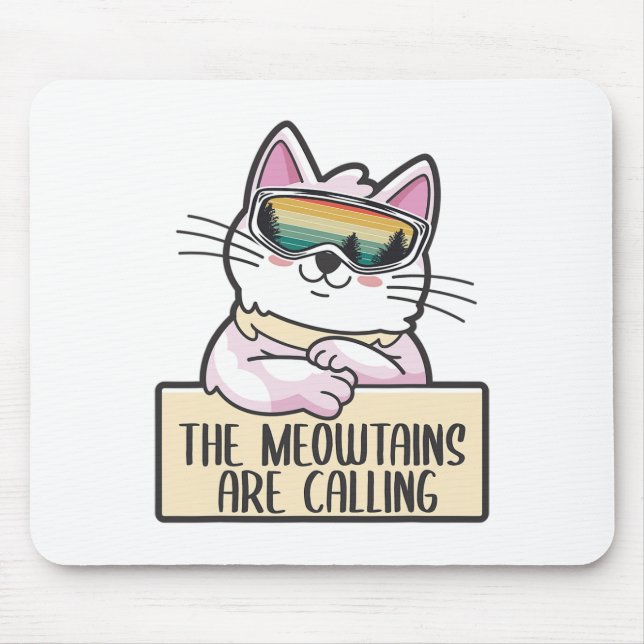 Lustiger Mountain-Snowboard-Ski-Geschenk für Katze Mousepad (Vorne)