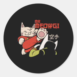 Lustiger Mr Meowgi Karate Katze Meow Design Männer Runder Aufkleber