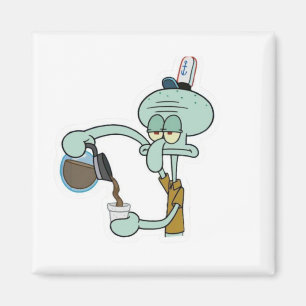 Lustiger müder Squidward, der Kaffeetasse gießt -  Magnet