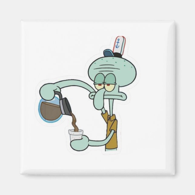 Lustiger müder Squidward, der Kaffeetasse gießt -  Magnet (Vorne)
