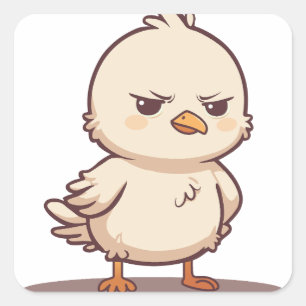 Lustiger mürrischer Baby-Vogel Kawaii Cartoon Quadratischer Aufkleber