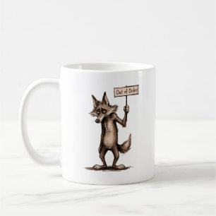 Lustiger, mürrischer Cartoon-Kojote außer Betrieb Kaffeetasse