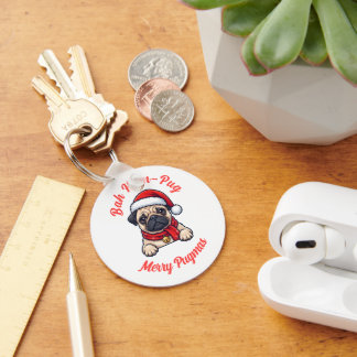 Lustiger mürrischer Pug Frohe Weihnachten Geschenk Schlüsselanhänger