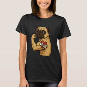 Lustiger muskulöser Pug mit I Love Dad-Tattoo Dog  T-Shirt