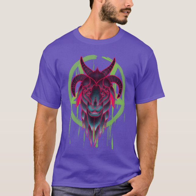 Lustiger Neon-Baphomet T-Shirt (Vorderseite)